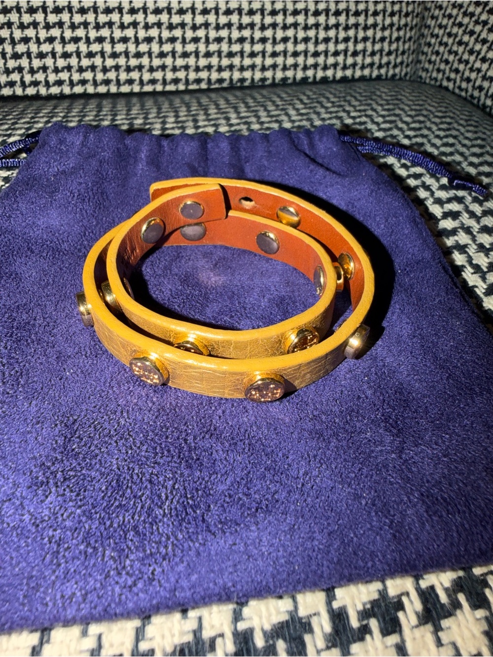 Tory Burch Gold-Tone Studded Leather Wrap Bracelet